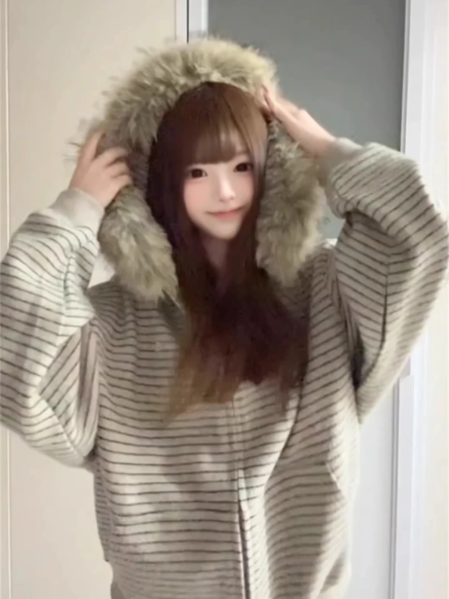 시크한 스트라이프 루즈 후디 여성용 봄 가을 디자인 캐주얼 쿨 탑 롱 슬리브 니트 스웨트셔츠 한국 스타일