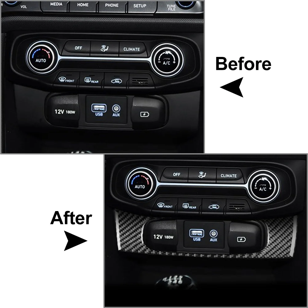 1 PC Auto Interior Cigarette Lighter Panel Cover Trim LHD For Hyundai Veloster 2019 2020 2021 2022 2023 Carbon Fiber Pattern