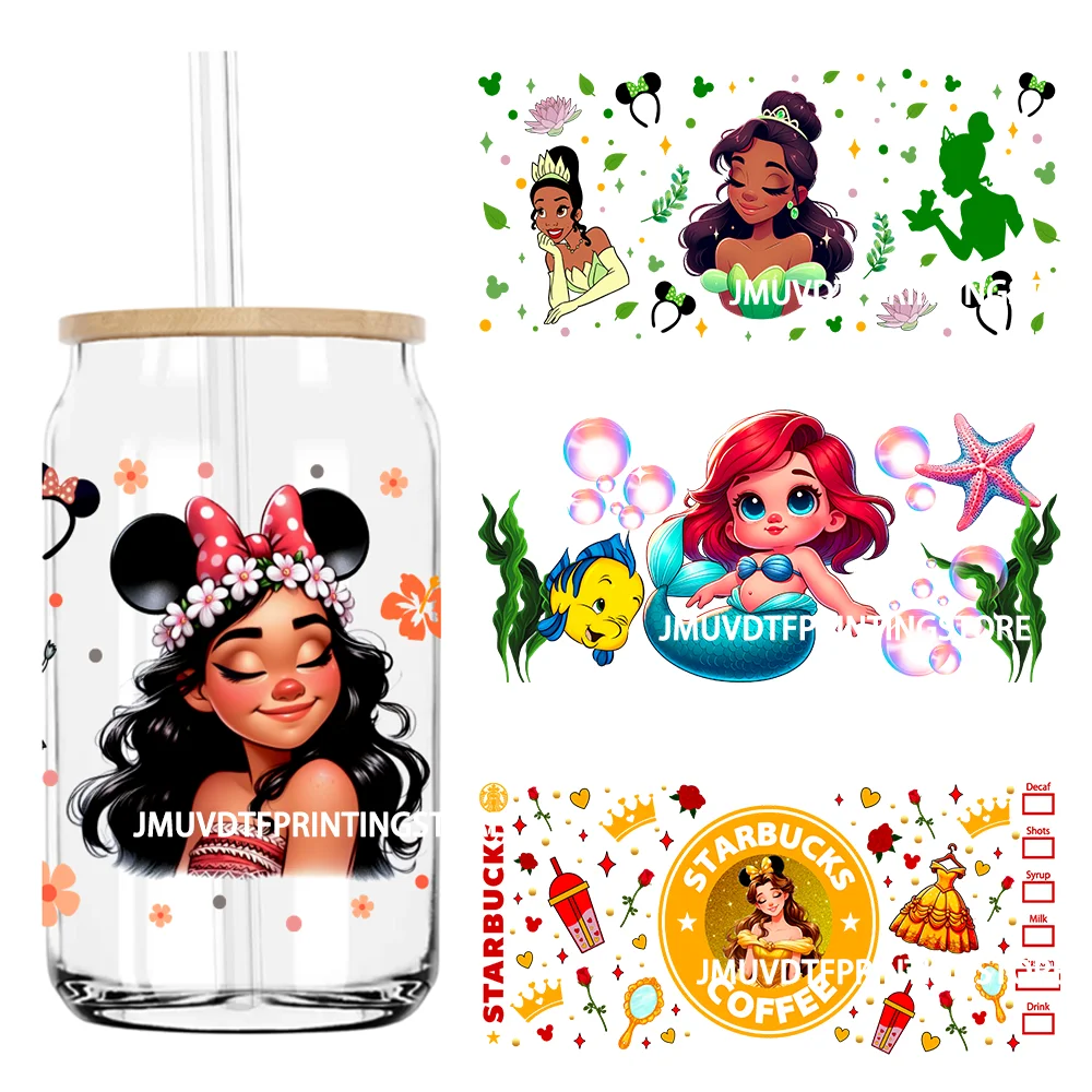 Cartoon Baby Princess Queen Girl 16OZ UV DTF Cup Wrap Transfer Sticker Custom Label Durable Waterproof Logo For Libbey Glass Can