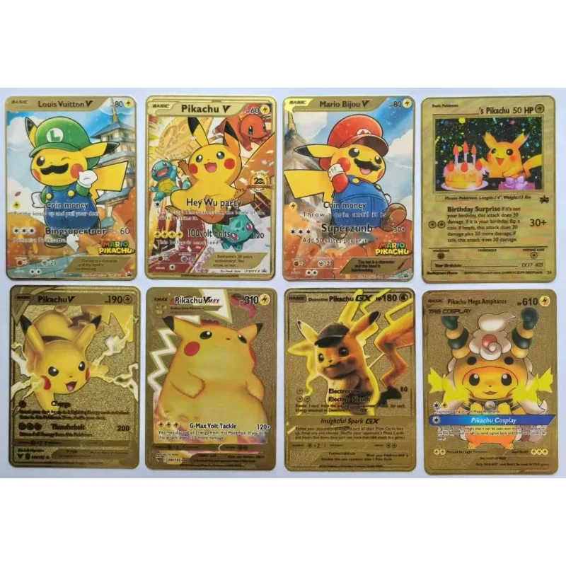 Carte de poche en métal anglais pour enfants, Pikachu Charizard Mewtwo Kaarten Vmax, bricolage, objets de collection de passe-temps, jouets de bande dessinée, cadeaux de jeu de cartes, 1PC