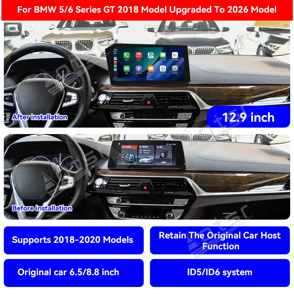 راديو سيارة أندرويد 12.9 بوصة رفيع للغاية لسيارات BMW 5/6 Series GT 2018-2020 ترقية 2026 نمط سيارة نظام تحديد المواقع والملاحة Carplay الوسائط المتعددة #6