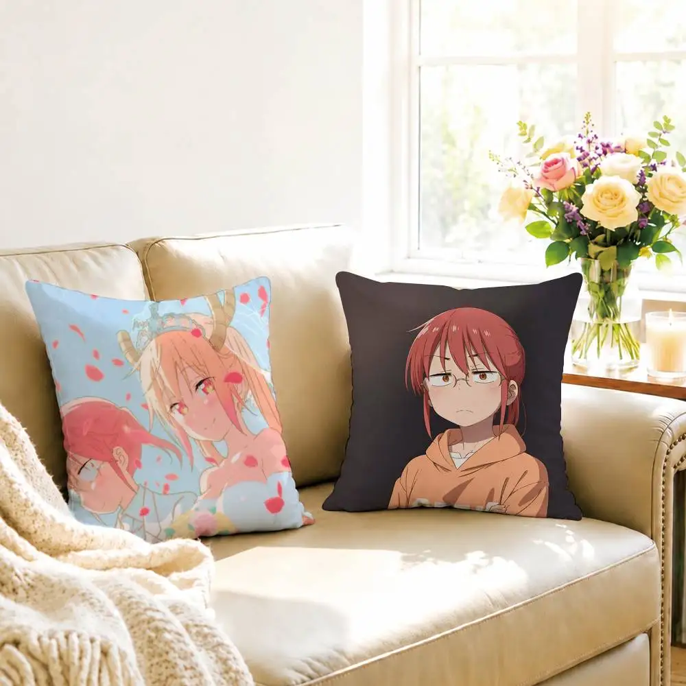 A-Anime Dragon Maid Kobayashi Pillow Case Square Double-Sided Sofa Cushion Cover Bedroom Bedside Pillow Gift