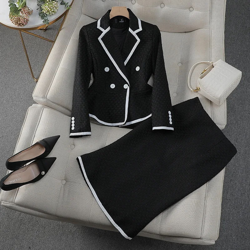 Fashion Slim Skirt Suits Fashionable Elegant Temperament Blazers Set Button Fishtail Skirt Office Lady Commuting Autumn Winter