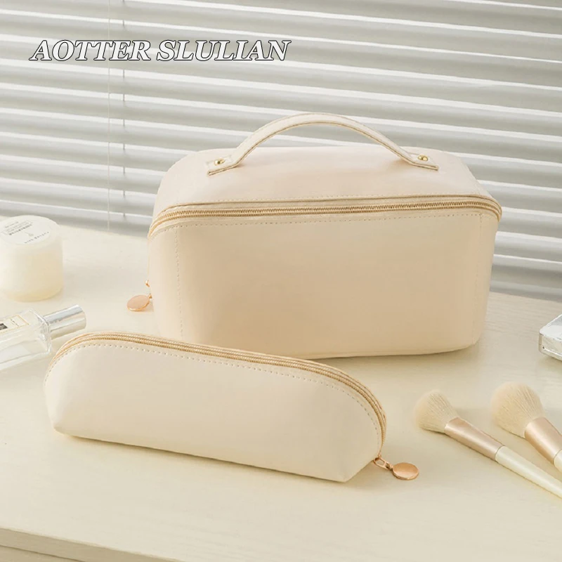 Portable Pillow Wash Bag PU Leather Large Capacity Makeup Storage Bag For Travel Waterproof Toiletry Washing Pouch Organizer Box