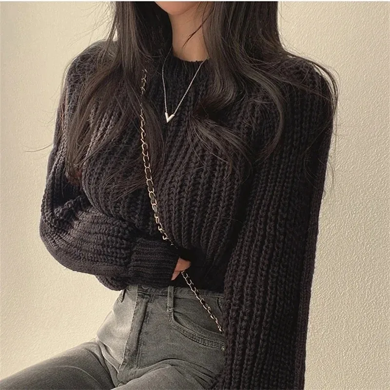 

Loose Vintage Harajuku Lantern Long Sleeve Women Sweater Korean Autumn Winter Knitwear Soft Warm Tops Chic Solid Femme Sweater