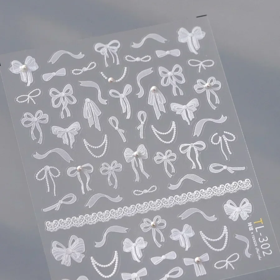 Shiny Bowknot Pink & White 5D Nail Art Sticker Set