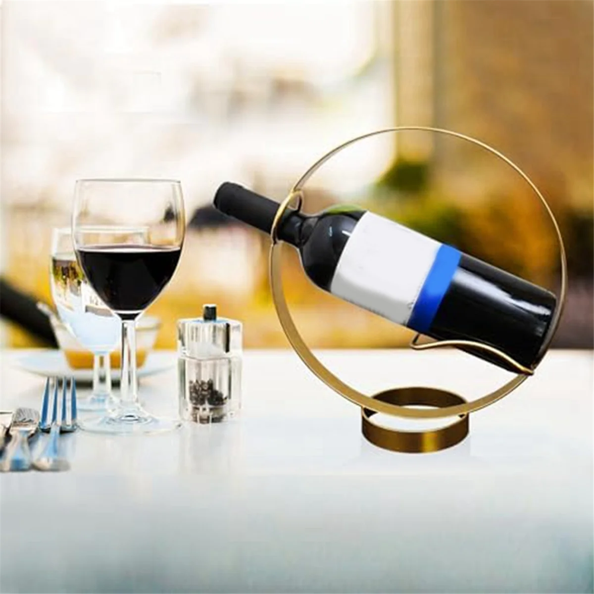 Wine Holder Stand for Tabletop and Countertop - Metal Single Wine Bottle Rack Decorative Freestanding Wine Racks