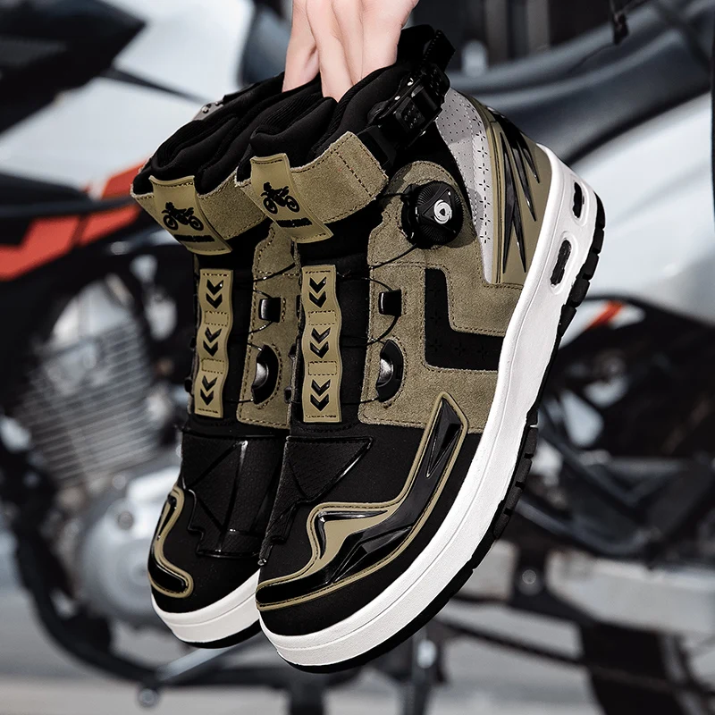 New Men boots Motorbike Shoes Road Racing Casual Shoes Boots Breathable Anti-fall Rider Gear Shift Rubber Non-slip