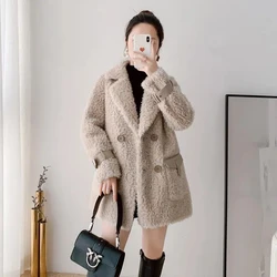 New 2023 Winter Women's Imitate lambswool Jacket Female Coats Mid Long Velvet Thicken High Quality Warm Ladies Outwear Tops E757