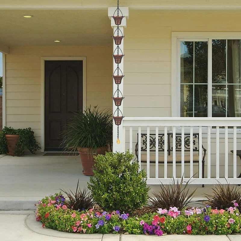Metal Copper Plaid Rainwater Extensions 12 Cups Rain Chains Gutter Downspouts Diverter Outdoor