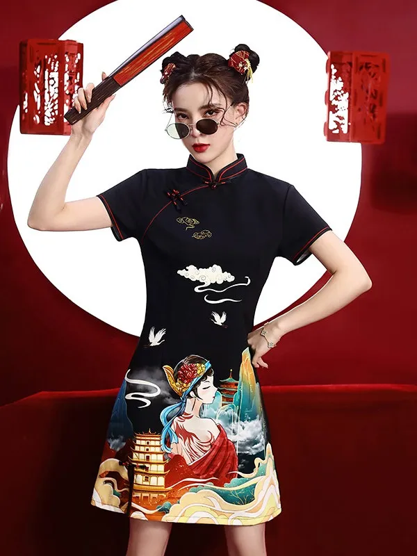 

Young Sle ort Sve Floral Print Slimming Dr Summer 2026 Artistic Flared Design No Slit for Daily Wear