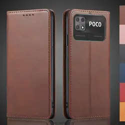 Magnetic attraction Leather Case for Xiaomi POCOPHONE POCO C40 Holster Flip Cover Case Wallet Phone Bags Fundas Coque