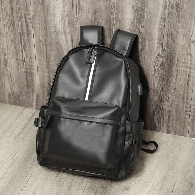 ファッションストライプバックパック男性大容量トラベルバッグ-usb-付きメンズバックパックソフト-pu-レザーバックパック男子学生ランドセル
