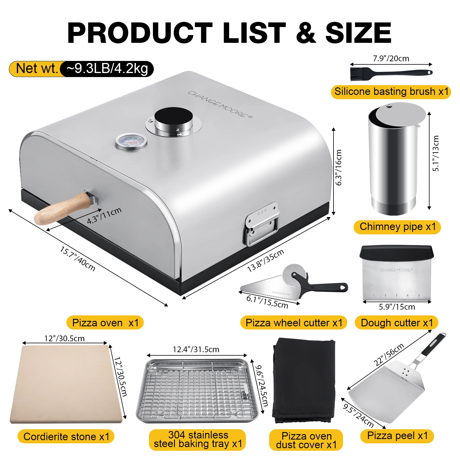 Outdoor Wood Fired Pizza Oven Grill Top with Built-in Thermometer, Suitable on Charcoal and s Barbecue Grills