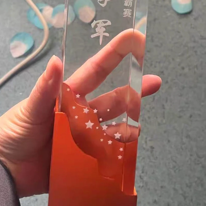Customized Rectangular Column Crystal Trophy, Employee Annual Meeting, Celebration Souvenir, Excellent Awards, Bottom Metal, 1Pc