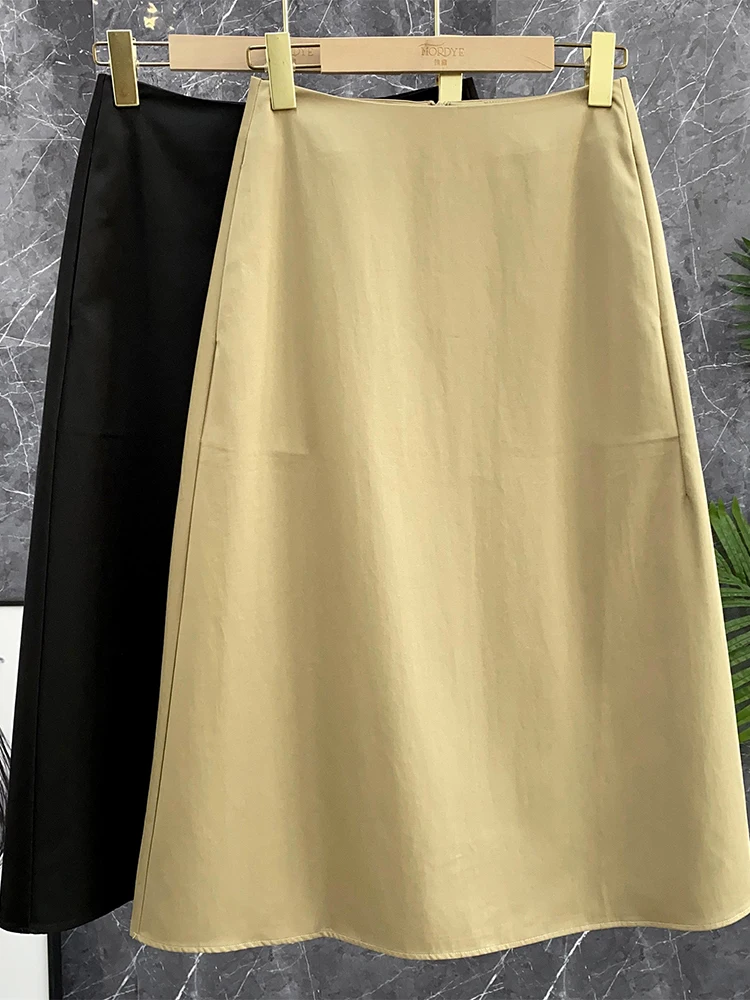 

Юбка миди с высокой талией А-силуэта, женская, летняя, хлопковая, с карманами на молнии, гладкая, прохладная, в повседневном стиле, универсальная, подходит ко всему