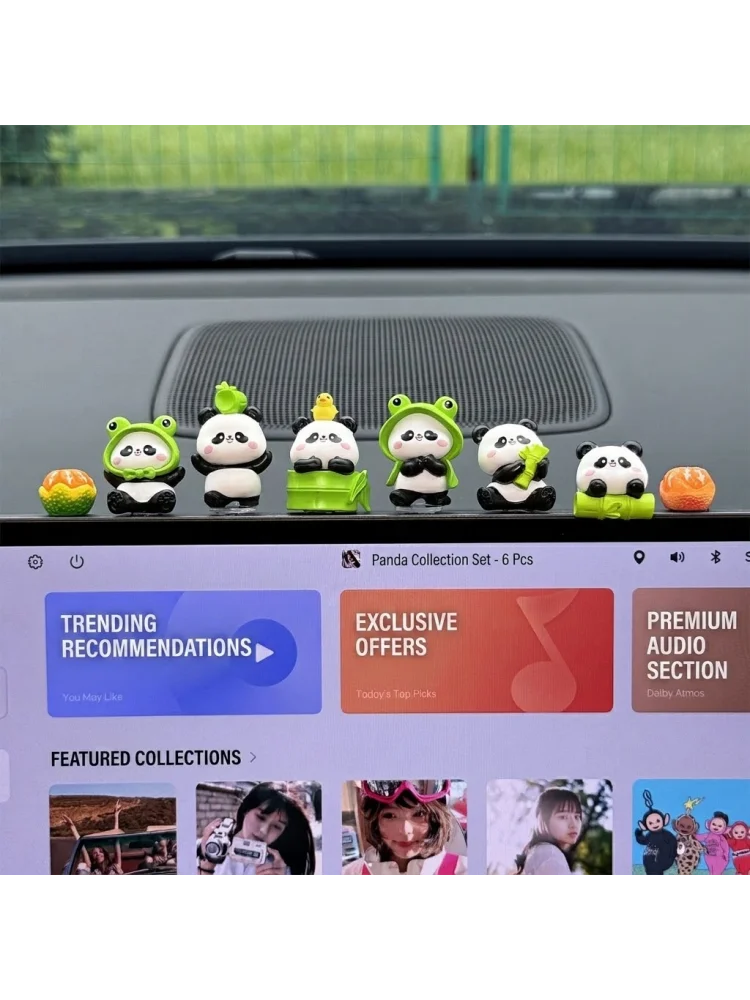 6 Stück Kawaii Panda Auto-Armaturenbrett-Figuren, Niedliche Harz-Mini-Ornamente, Innendekoration, Schreibtisch- und Heimdekoration, Geschenk für Frauen, SUV, Auto – Detail 6