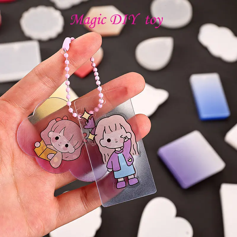 Children's Handmade Diy Goo Chuck Glitter Gradient Acrylic Key Chain Pendant Hand Account Goo Card Sticker Set Goo Plate Card