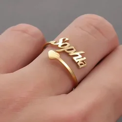 Anillo de amor con nombre personalizado para Mujer, joyería de acero inoxidable con corazón, regalo para el Día de San Valentín