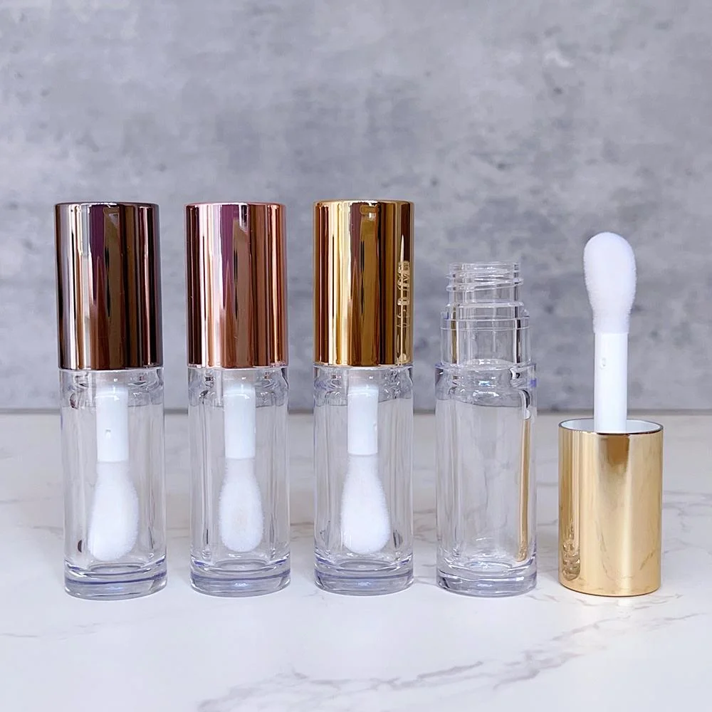 

50Pcs Empty PET White Black Round Clear Lipgloss Tubes Rose Gold Big Brush Lip Gloss Containers Tube With Big Wand 6ml