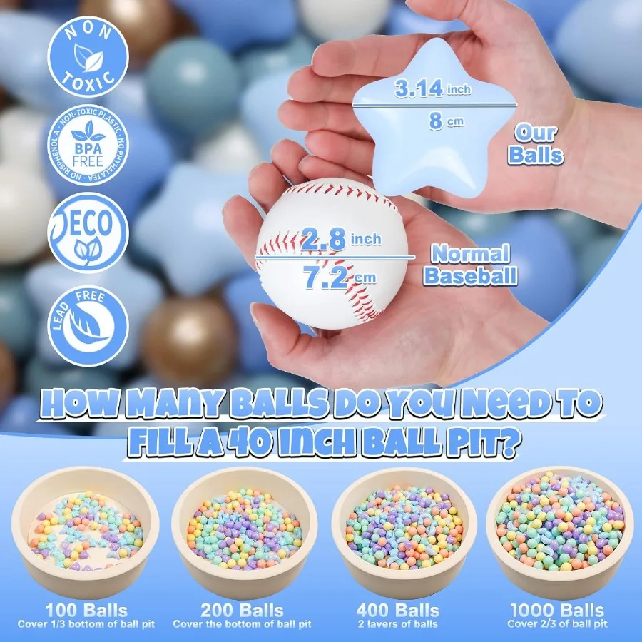 Star Ball Pit Balls for Toddlers - Large Shaped Plastic Balls for Baby Ball Pits, Play Tent, Baby Pool, Water Toys, 100Pcs