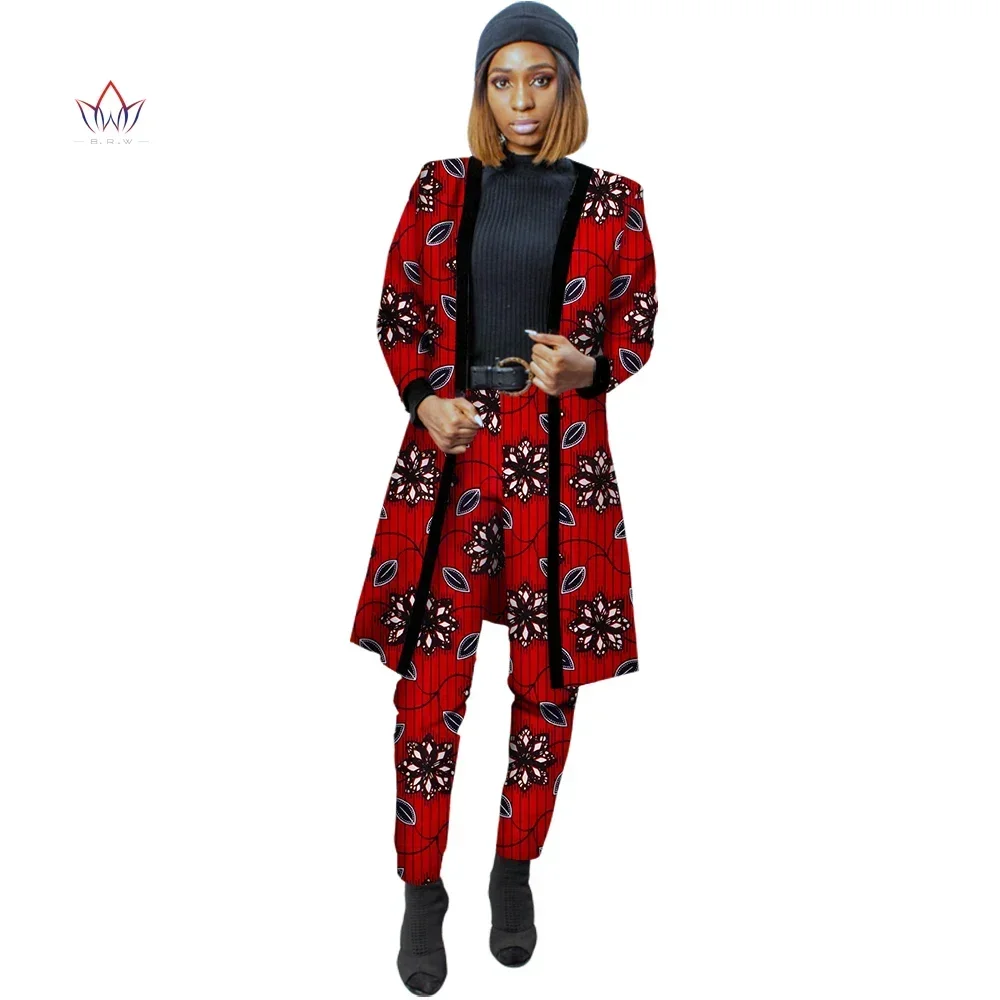 Fashion African Print 2 Piece Set For Women Spring Dashiki Pant and Crop Top Bazin Riche African Clothing for Lady WY4348