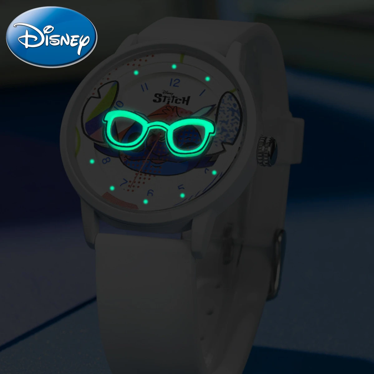 Disney-reloj de cuarzo con caja para niños, cronógrafo Masculino con diseño de gafas huecas de cristal, luminoso, Stitch, regalo