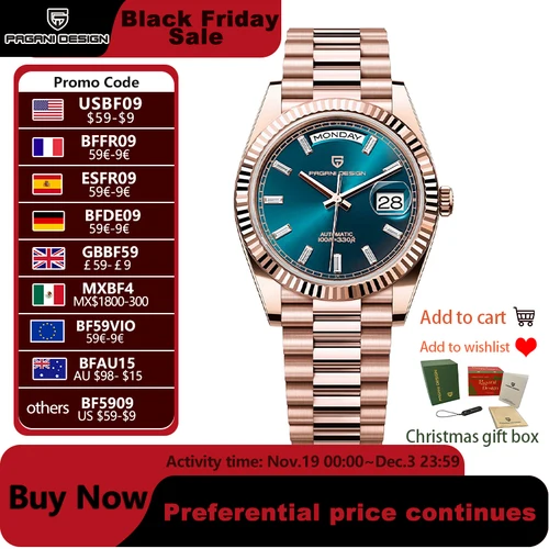 Imagen 1 del producto PAGANI DESIGN DD40 relojes de lujo de oro rosa para hombre, reloj mecánico automático para hombre, reloj de pulsera con fecha de cristal de zafiro AR para hombre 2024