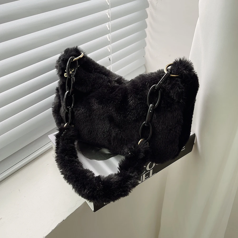 

Женская зимняя плюшевая сумка на плечо, повседневная цепочка, маленькая сумка подмышками, винтажная дизайнерская роскошная сумка в стиле ретро, пушистая мягкая сумка подмышками