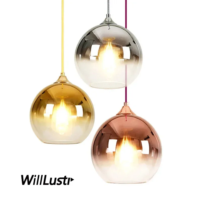 

Glass Ball Gradient Color Pendant Lamp Silver Gold Copper Ceiling Chandelier Bar Hotel Cafe Shop Suspension Hanging Lighting