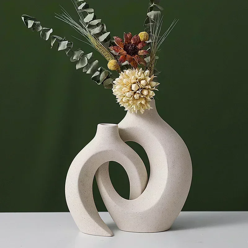 Nordic Ceramic Interlock Vases Bridal Shower Wedding Boyfriend Gift Girlfriend Pampas Grass Living Room Home Decoration