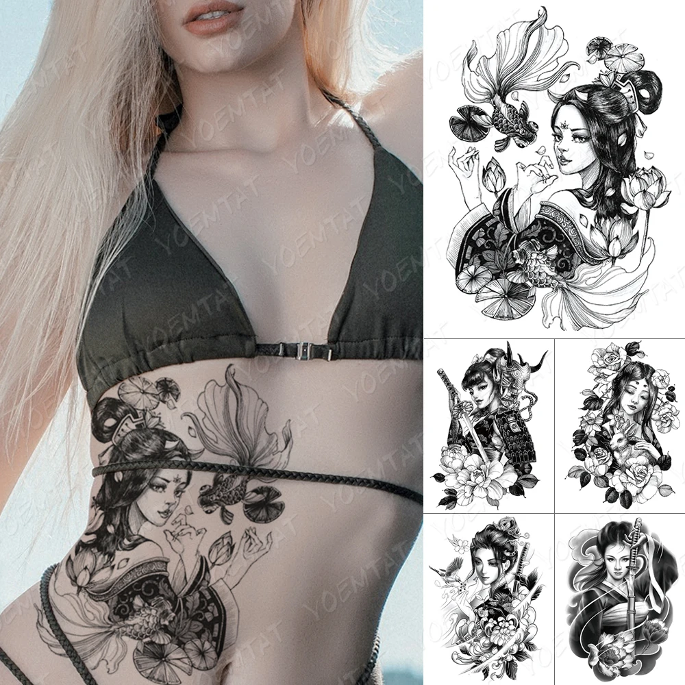 

Waterproof Temporary Tatto Stickers Sexy Beauty Carp Peony Chrysanthemum Body Art Flash Fake Tattoo Men Women Transfer Tattoos