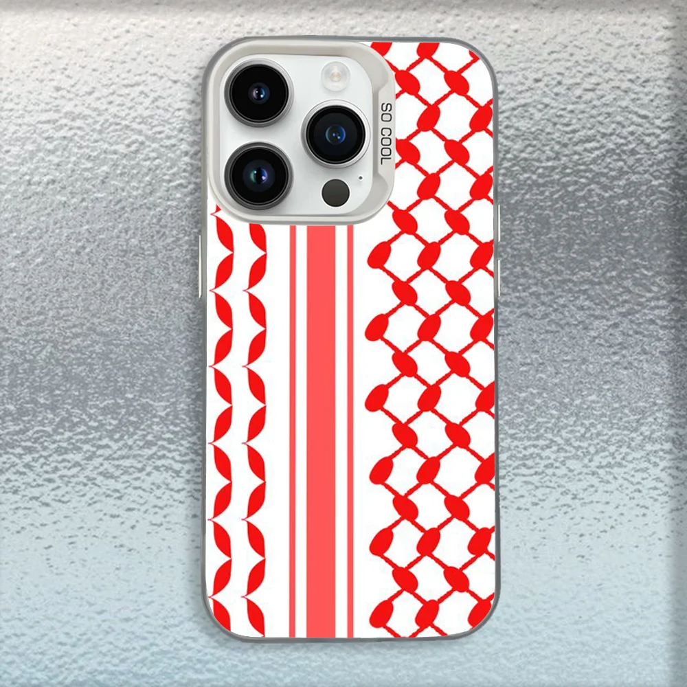 Casing Ponsel P-Palestine-S Hattah Keffiyeh untuk iPhone 16,15,14,13,12,11,Mini,Pro,MAX Penutup Tahan Benturan Matte Putih