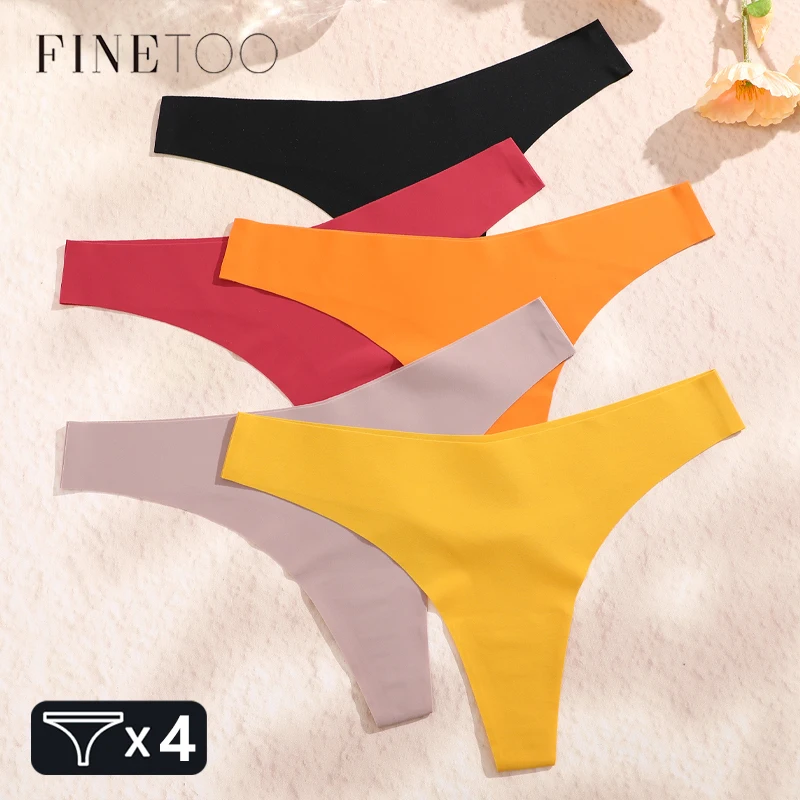 4PCS Ice Silk Underwear Women Seamless Thongs Sexy Low Waist V-Waist G-string Female Breathable Solid Panties Sports Underpants