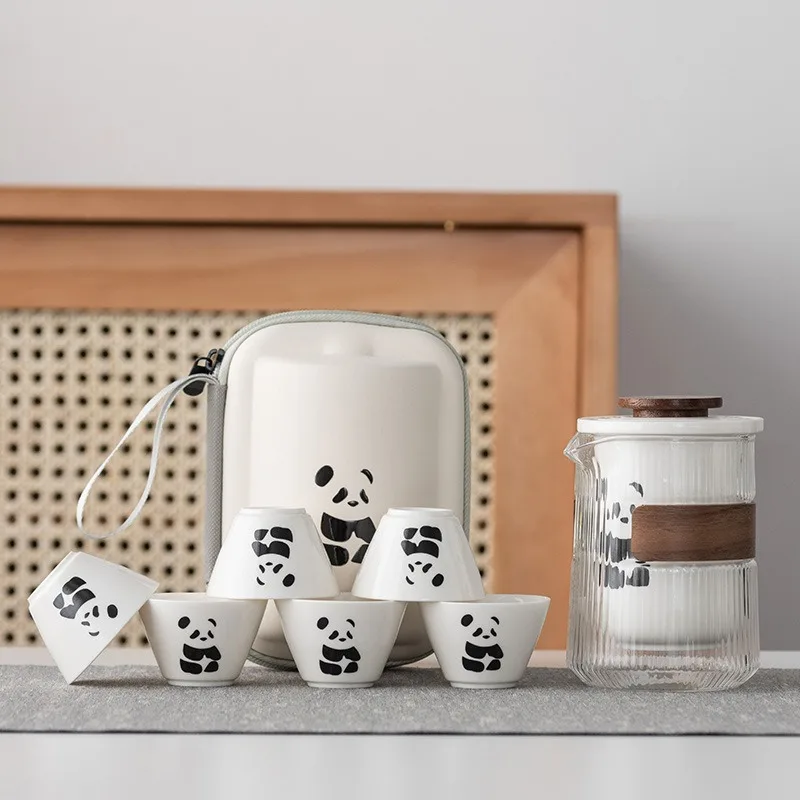 Panda tea set, portable travel tea set, teapot, express tea cup