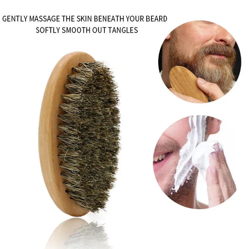 Cepillo de madera Natural para el cuidado de la barba, mezcla de cerdas de jabalí de nailon para hombres, peine de afeitar para bigote, limpieza del vello Facial, cepillo de ondas 360