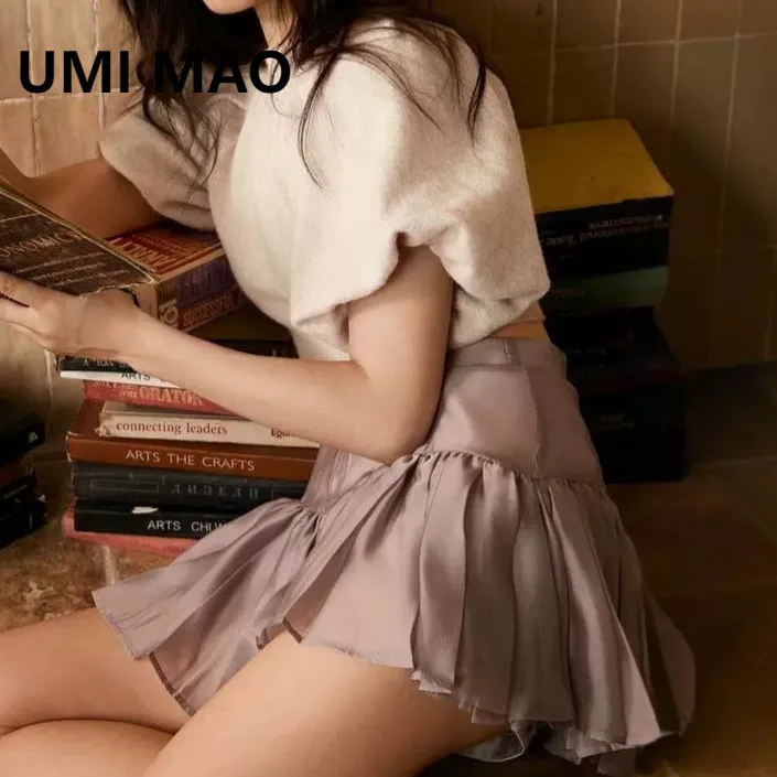 UMI MAO High Waist Skirt Elegant Spring New Fairy Grunge Sweet Slimming Irregular Glossy Puff Ballet Skirt Pants Femme