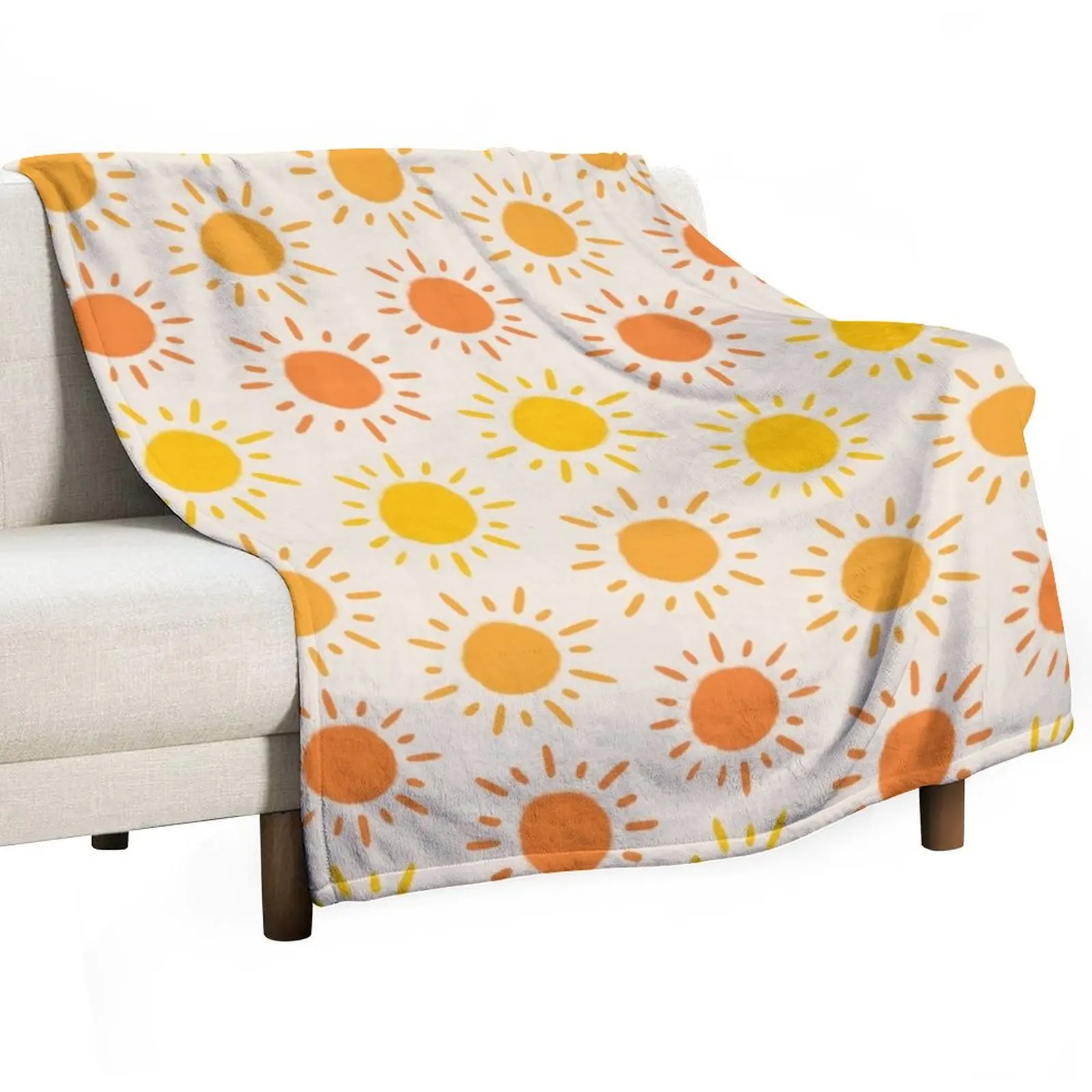 

Happy Retro Sun Pattern - Yellow Orange Red Palette Throw Blanket Camping Nap Thins Blankets