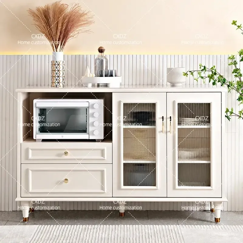 Modern Simple Sideboard with Rock Slab Top Living Room Storage Cabinet Kitchen Microwave Stand Locker for Dining Area Home