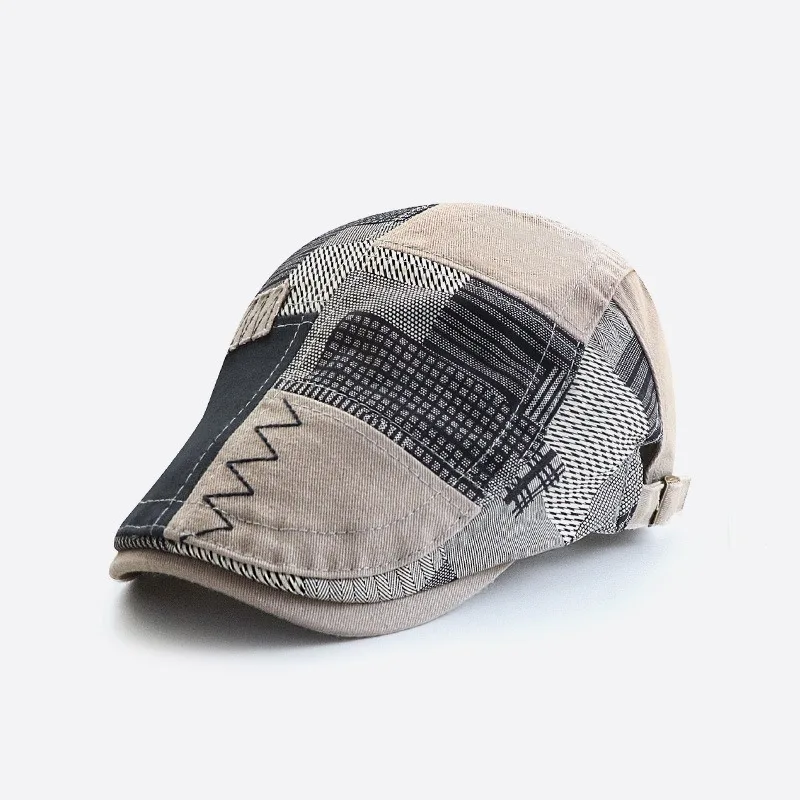 Men's Stylish Retro Splicing Grid Sunshade Anti Roll Hat Forward Cap Trendy Outdoor Fashion Accessory