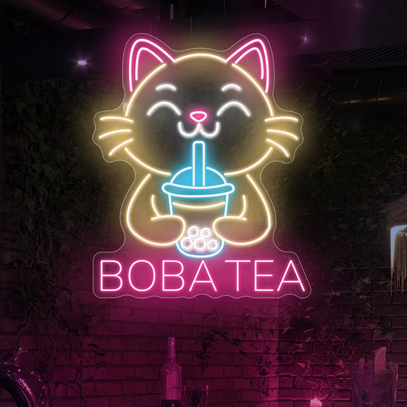 Imagem -02 - Bubble Tea Neon Lights Leite Gato Beber Boba Shop Open Decors Wall Art Custom Led Neon Signs Sinais de Negócios