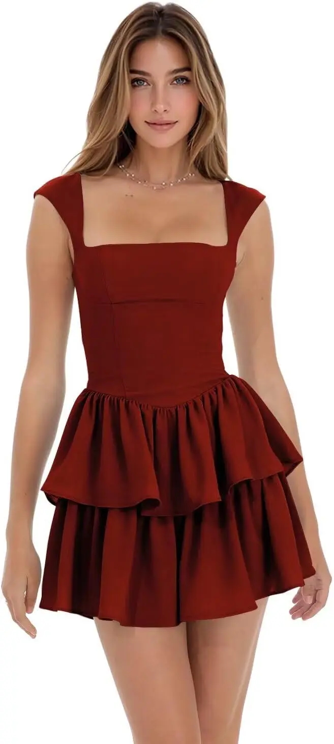 

Tiered Cocktail Dresses Short for Teens 2025 Square Neck Homecoming Dress Graduation Dress Mini Dress Party Dresses
