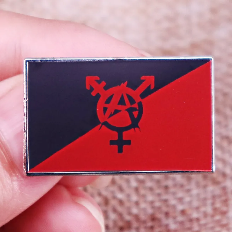 Trans Anarchy Symbol Enamel Pins Anarchist Anarcho Syndicalism Flag Lapel Pin Shirt Bag Badge Jewelry