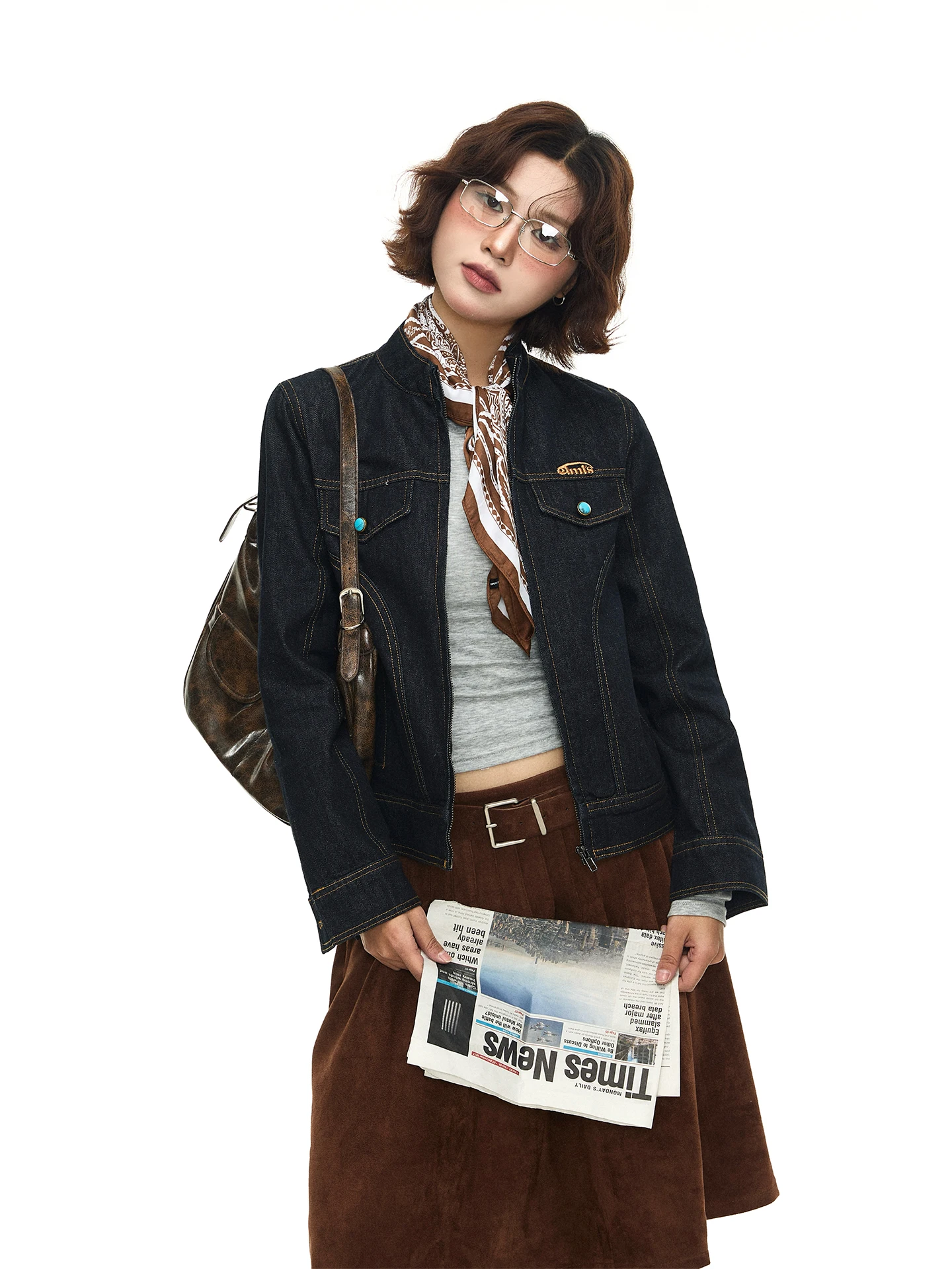 

Джинсовая куртка Chen Stiy Old Store American Deep Blue Original из высококачественного денима с высоким воротником для женщин, ранняя весна, ретро-стиль, премиум-класс