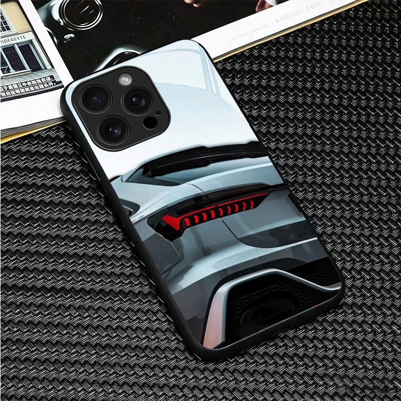 Sport Car For A-Audis R-RS Glass Phone Case for iPhone 16 17 15 14 13 Pro Max 12 11 16E XS 7 Plus Air Shockproof Cover Shell