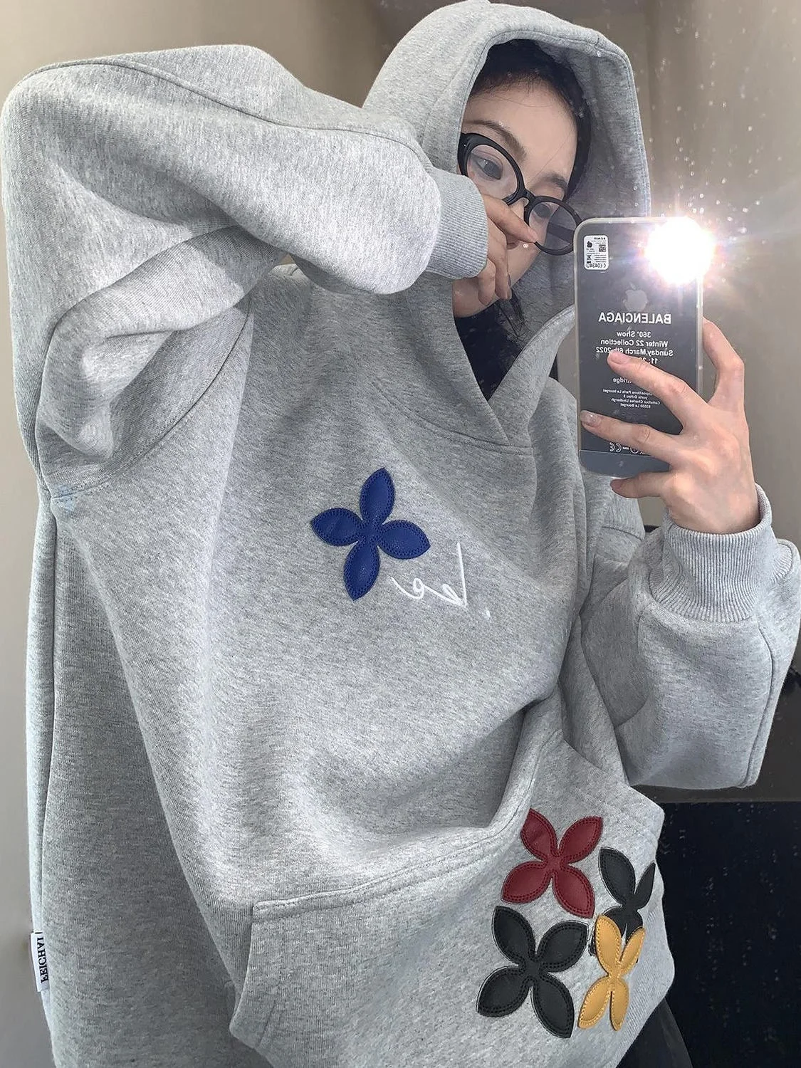 

Корейская женская толстовка с вышивкой цветов, на флисовой подкладке, утепленная, свободного кроя, для пар, зимняя повседневная верхняя одежда с капюшоном