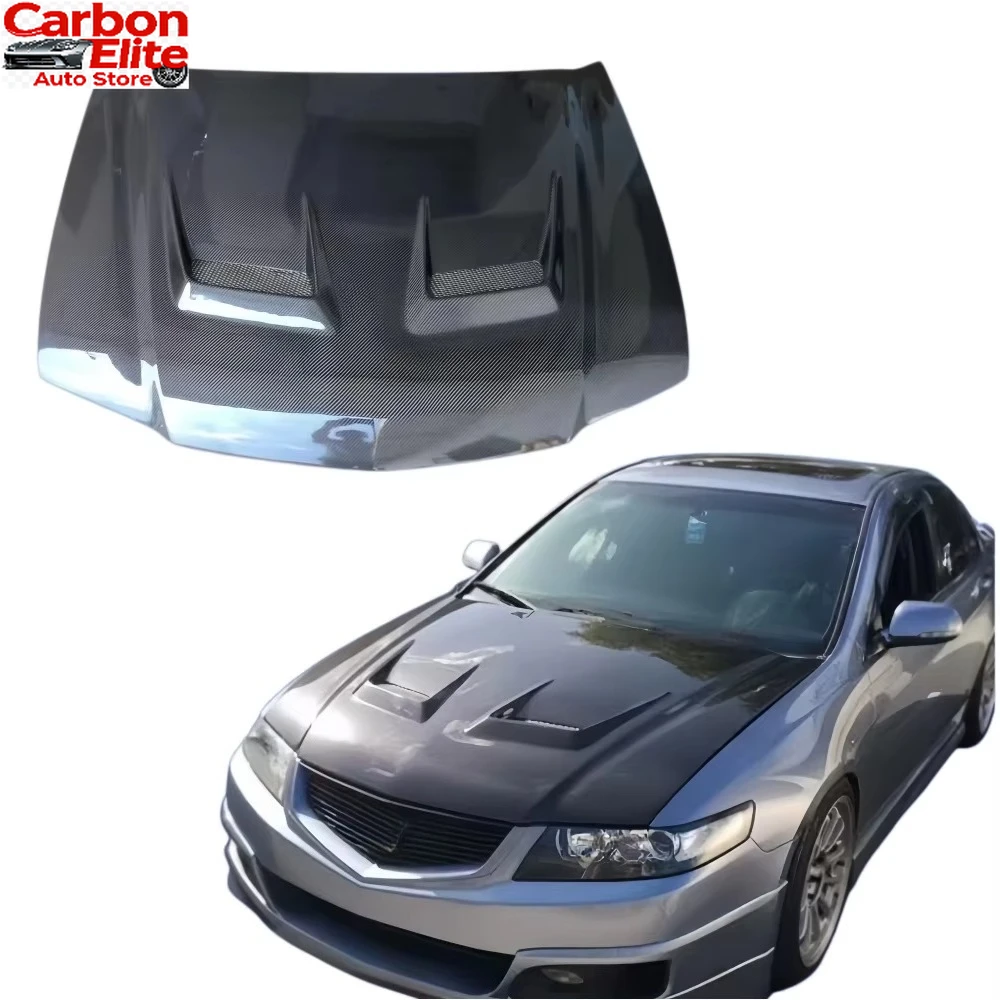 

Durable Carbon Fiber Hood with Vents & Clips forTSX CL7 CL9