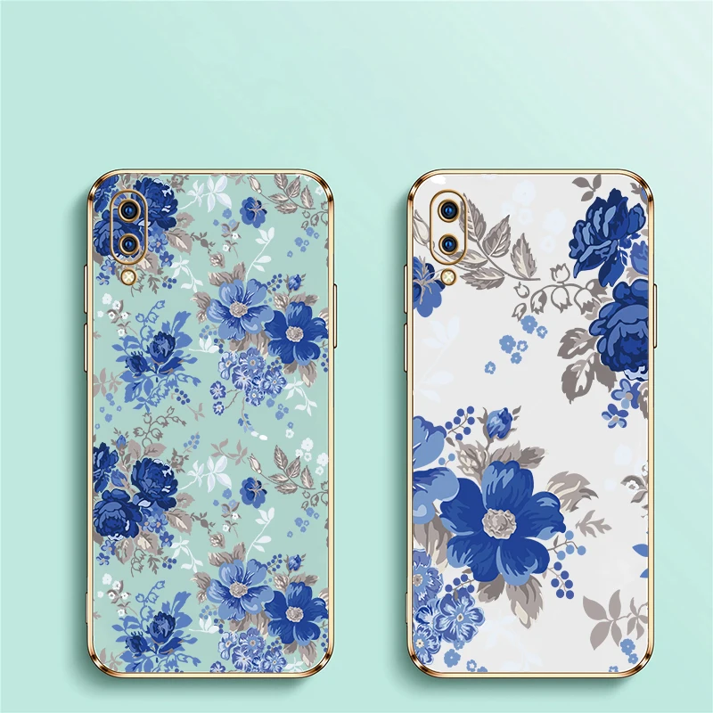 Silicone Soft Shockproof Phone Case For Vivo V20 SE V17 V9 V5 Lite V11 V11i V15 V19 Pro Plating TPU Flower Painting Cover