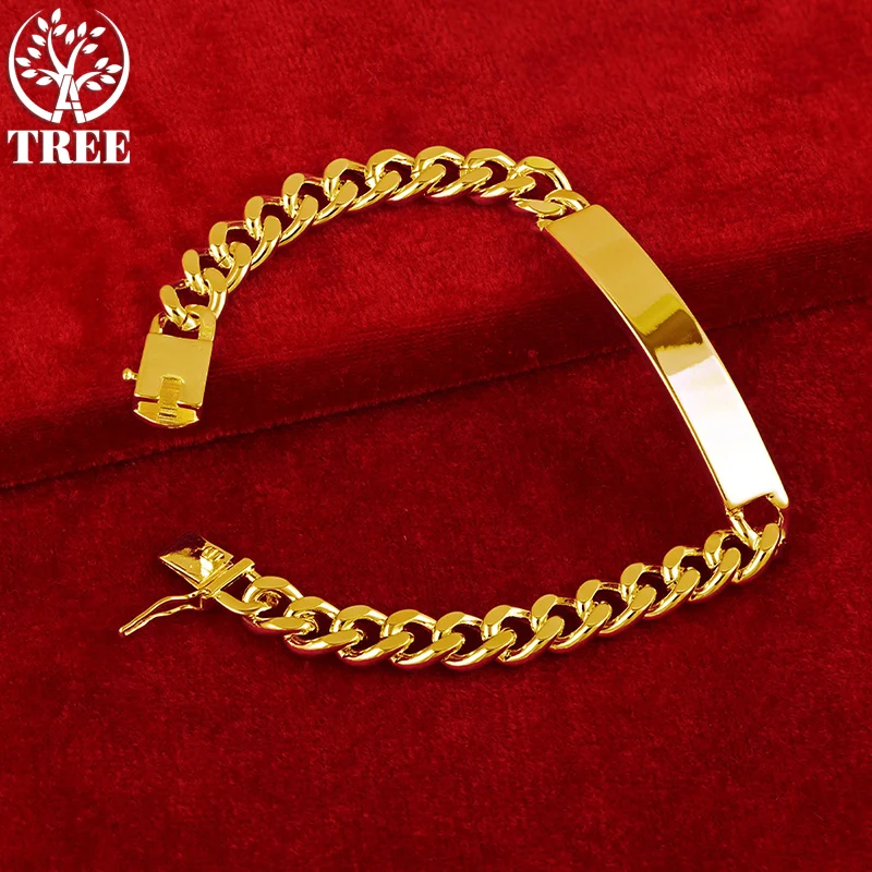 ALITREE 24K Yellow Gold 8mm Wide Cuba Chain Bracelets For Woman Men Party Wedding Engagement Christmas Birthday Fashion Jewelry