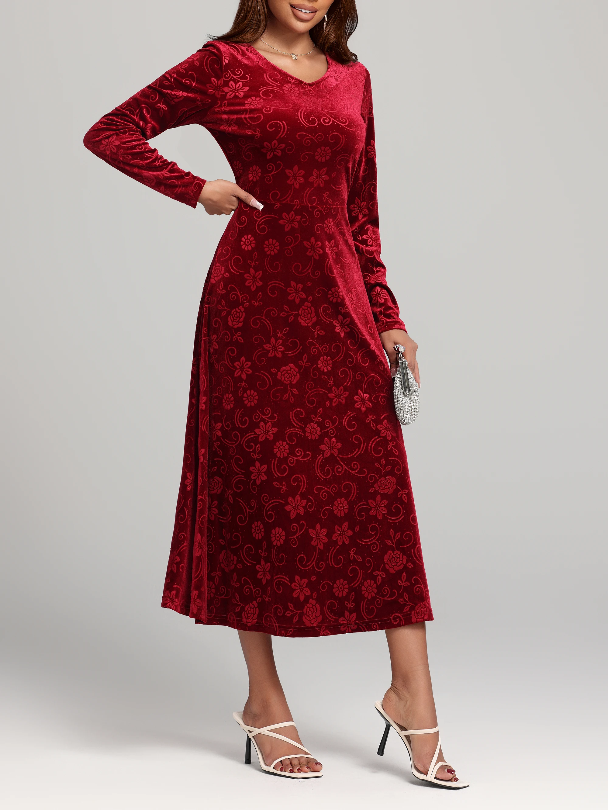 Robe en velours pour femmes, nouvelle mode, élégante, décontractée, confort quotidien, accrocheuse, manches longues, col en V